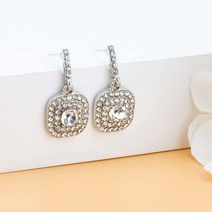 925 Sterling Silver Cubic Zirconia Radiant-Cut Halo Drop Earrings